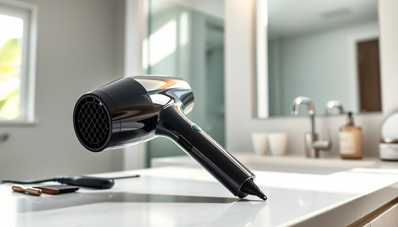 Drying hair effortlessly with a sleek professional Hair Dryer on a stylish countertop.