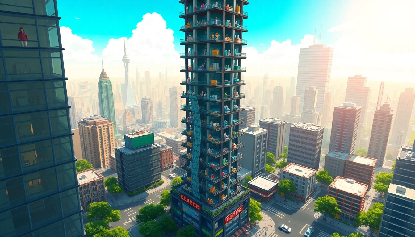 Engage with gameplay as you play sim tower, building a thriving skyscraper empire.