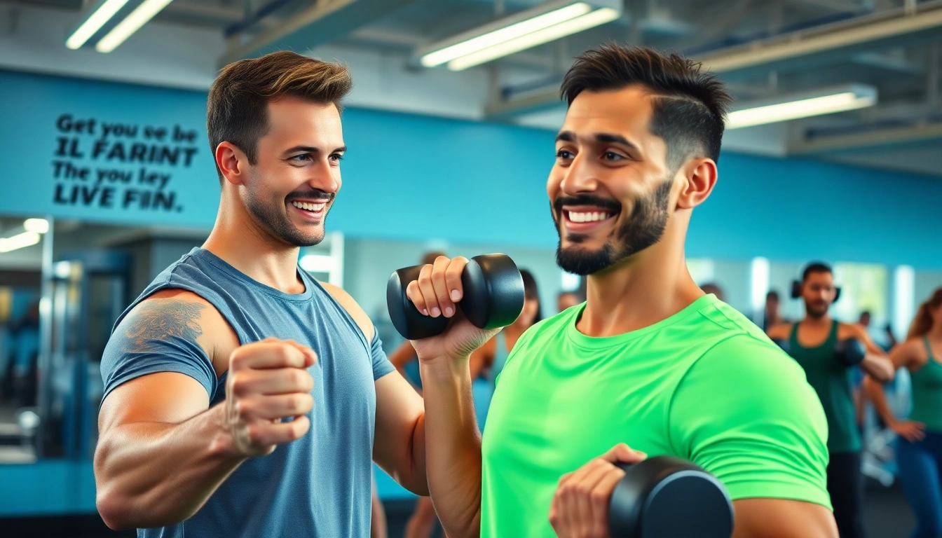Engaging personal trainer near me motivating a client in a bright gym setting.