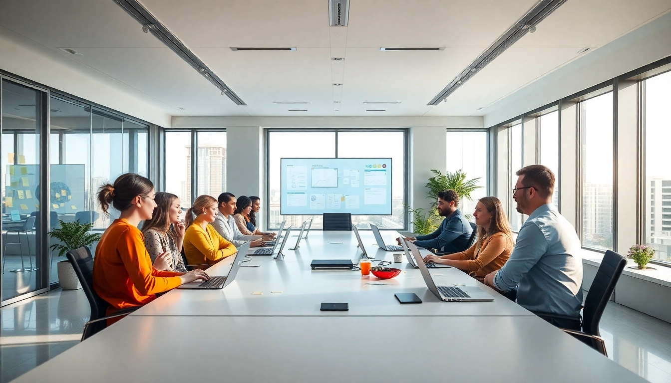 ICT bedrijf professionals samenwerken in een moderne kantooromgeving met technologie.