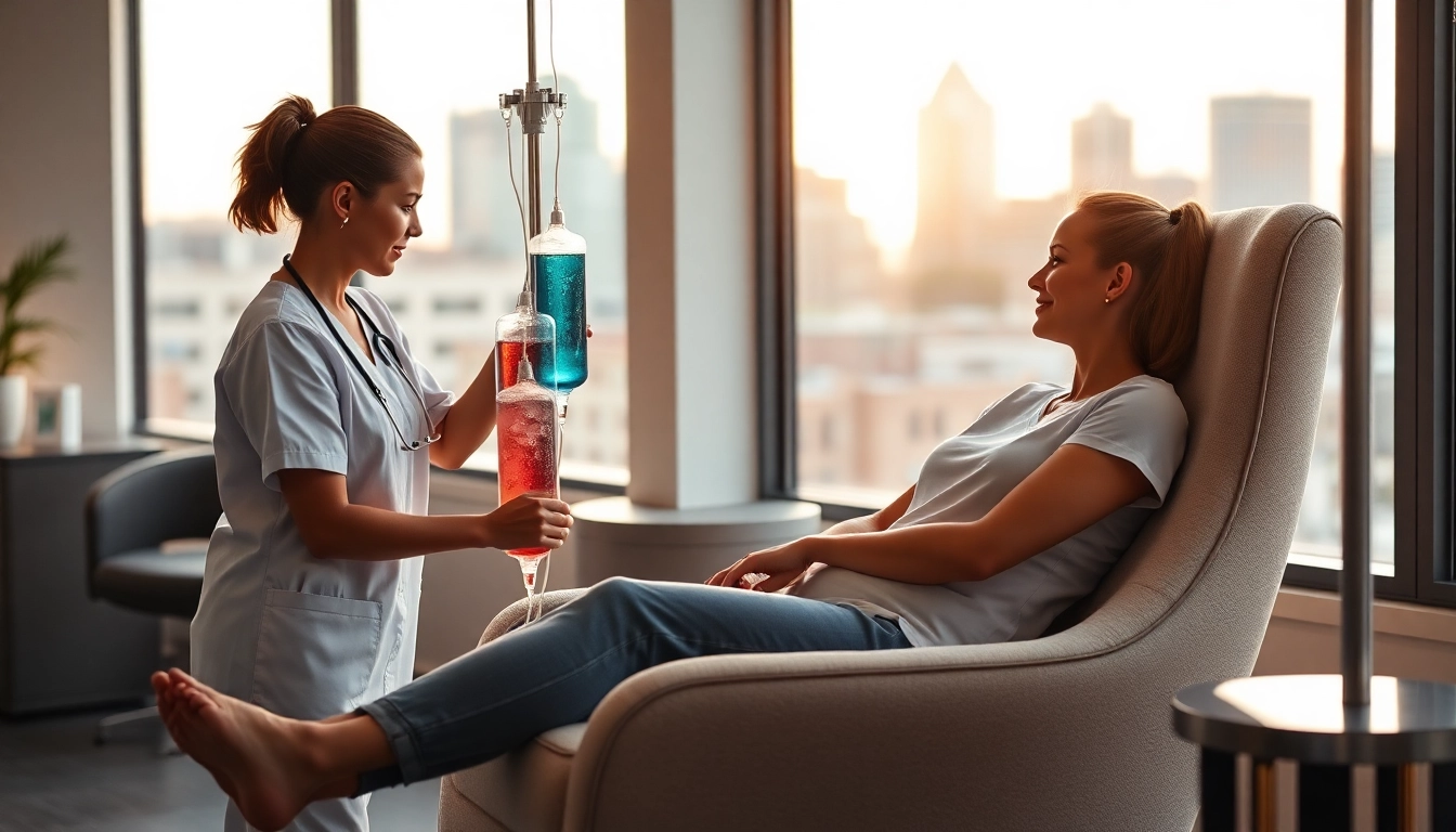 Experience IV therapy Downtown Nashville with a professional nurse assisting a patient.