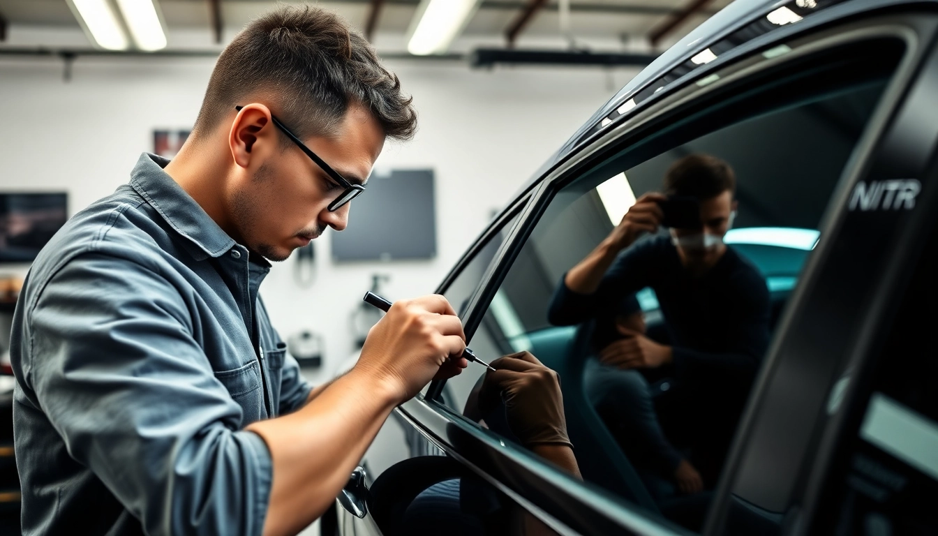 Window tinting Southampton service showcasing a technician applying premium film on a car window.