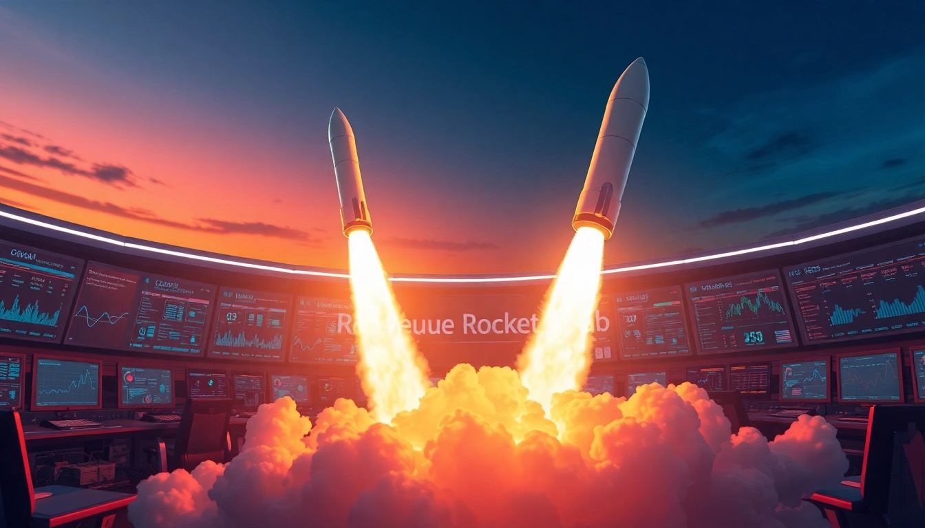 Launch of the rocket at Revenue Rocket Lab, symbolizing innovation and growth.