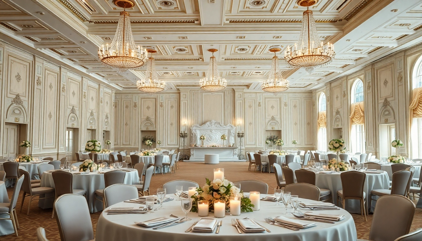 Highlighting le prestige hall's elegant event setup with exquisite decor and inviting atmosphere.