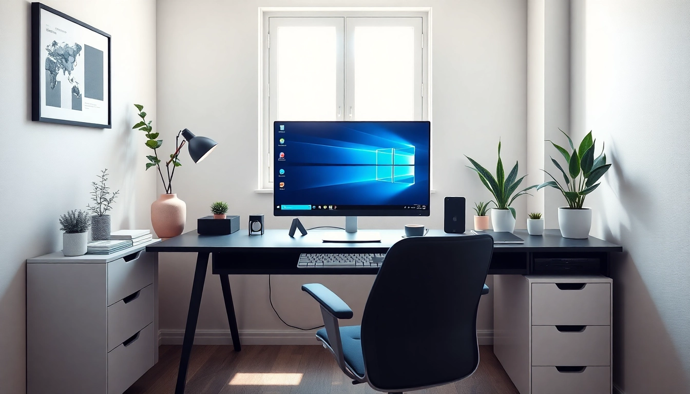 Windows 11 Pro auf einem modernen Arbeitsbereichs-Setup, das Produktivität fördert.