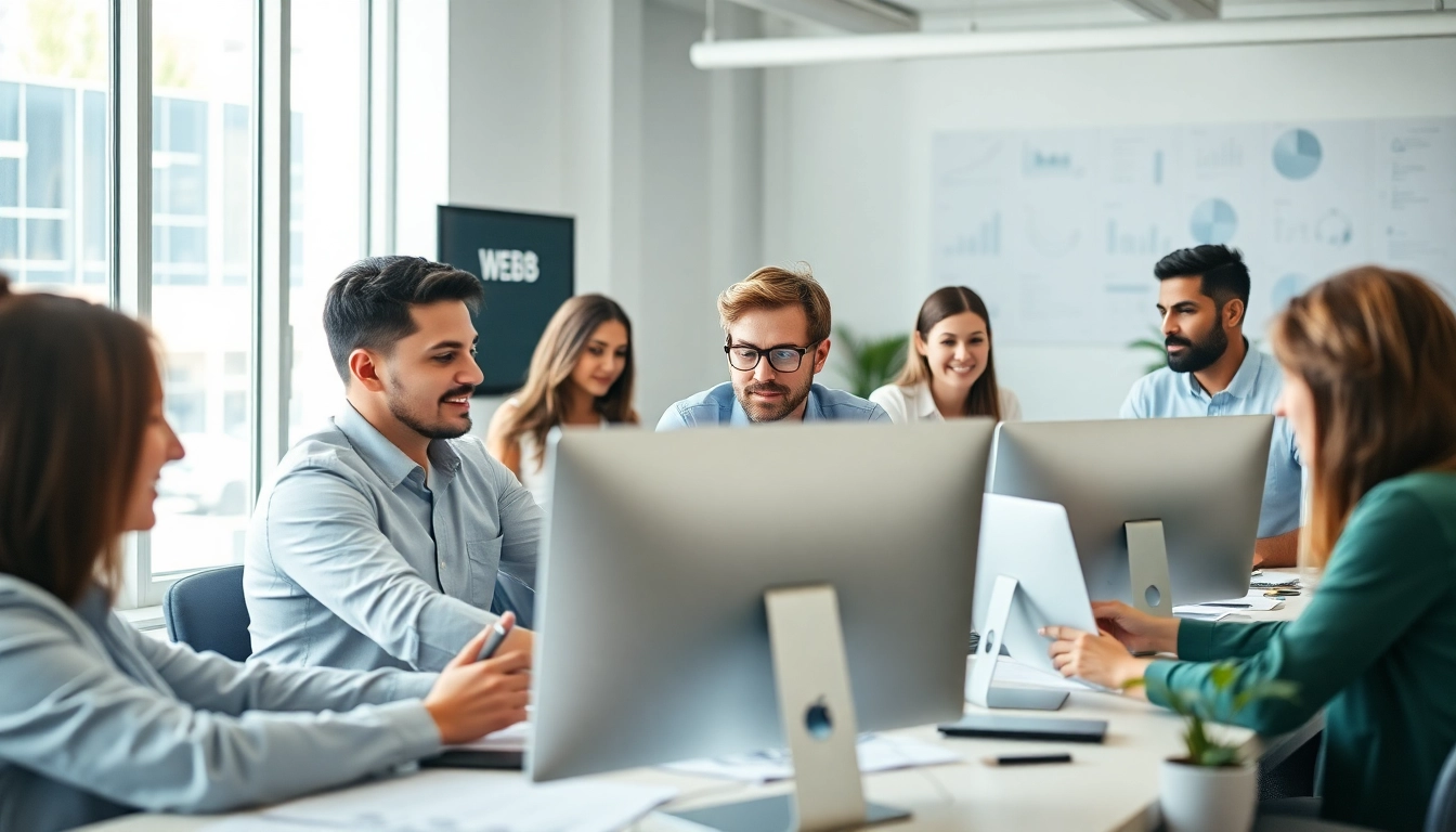 Realizzazione siti web in un ufficio moderno con un team professionale al lavoro.