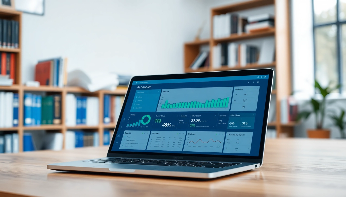 Analyze text with an AI checker tool displayed on a modern laptop.