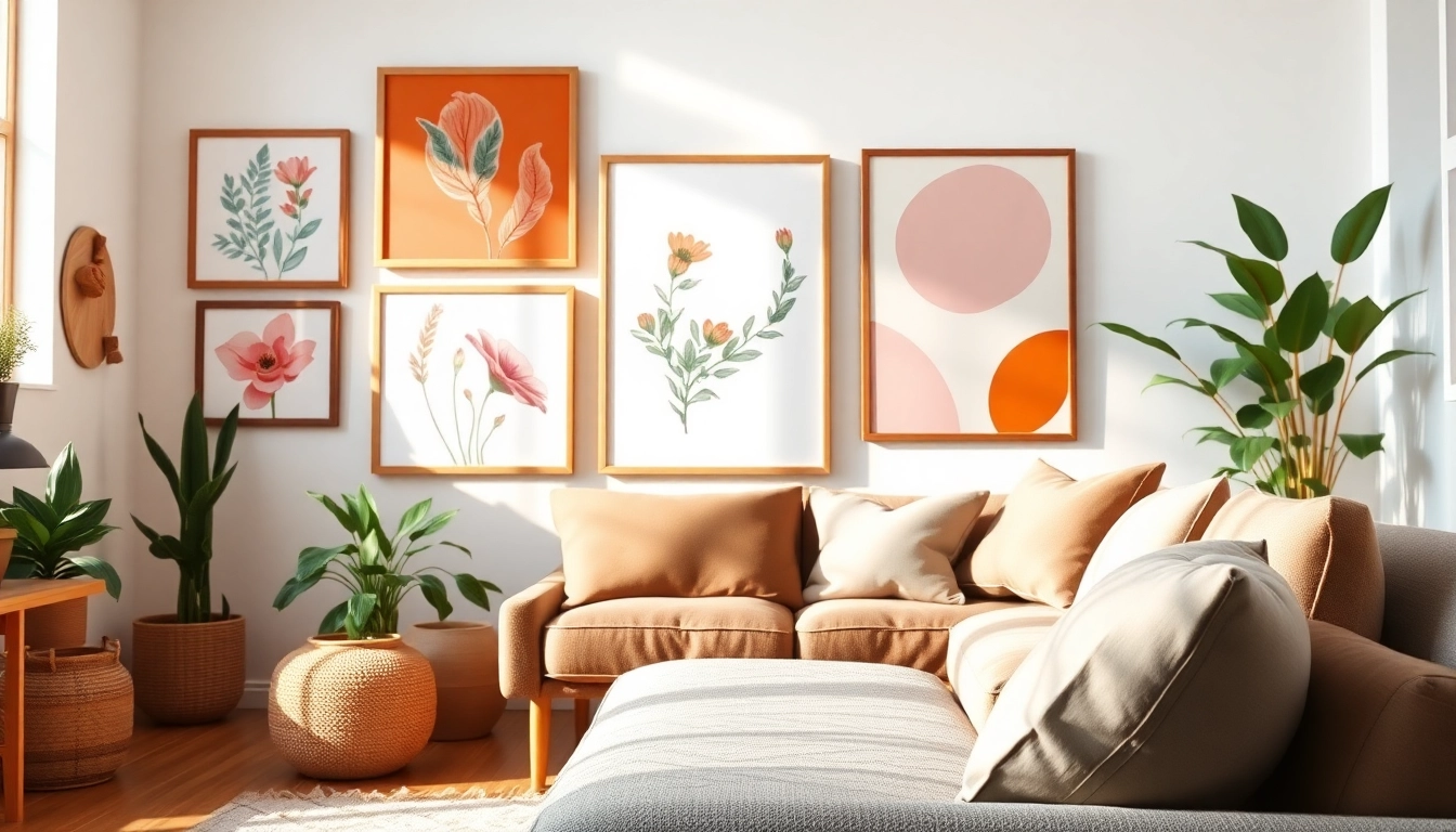 Enhance your decor with printable boho art featured in a cozy gallery wall setting.
