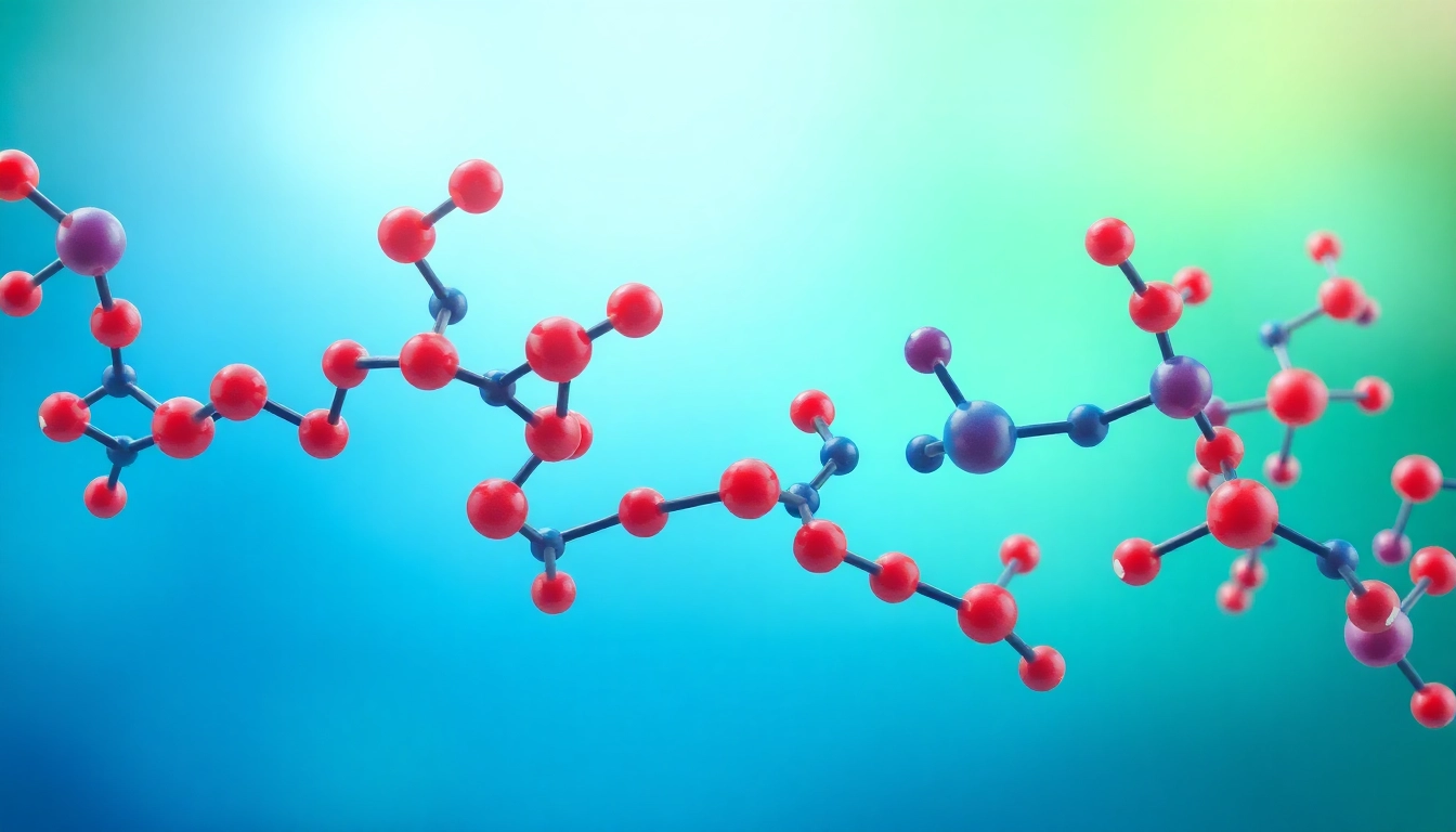 Amino acids in a vibrant molecular structure illustration showing different amino acids clearly.
