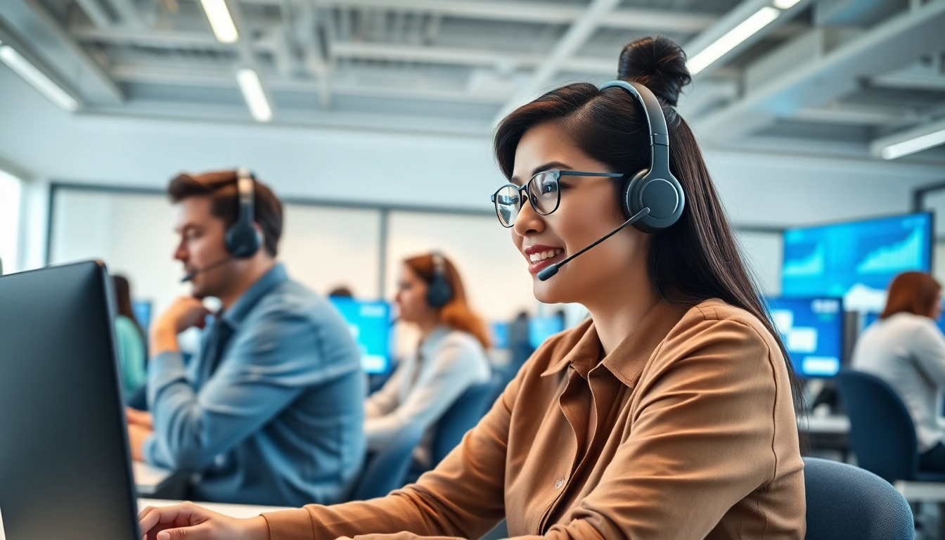 Callzent agents actively engaging in a professional call center environment.