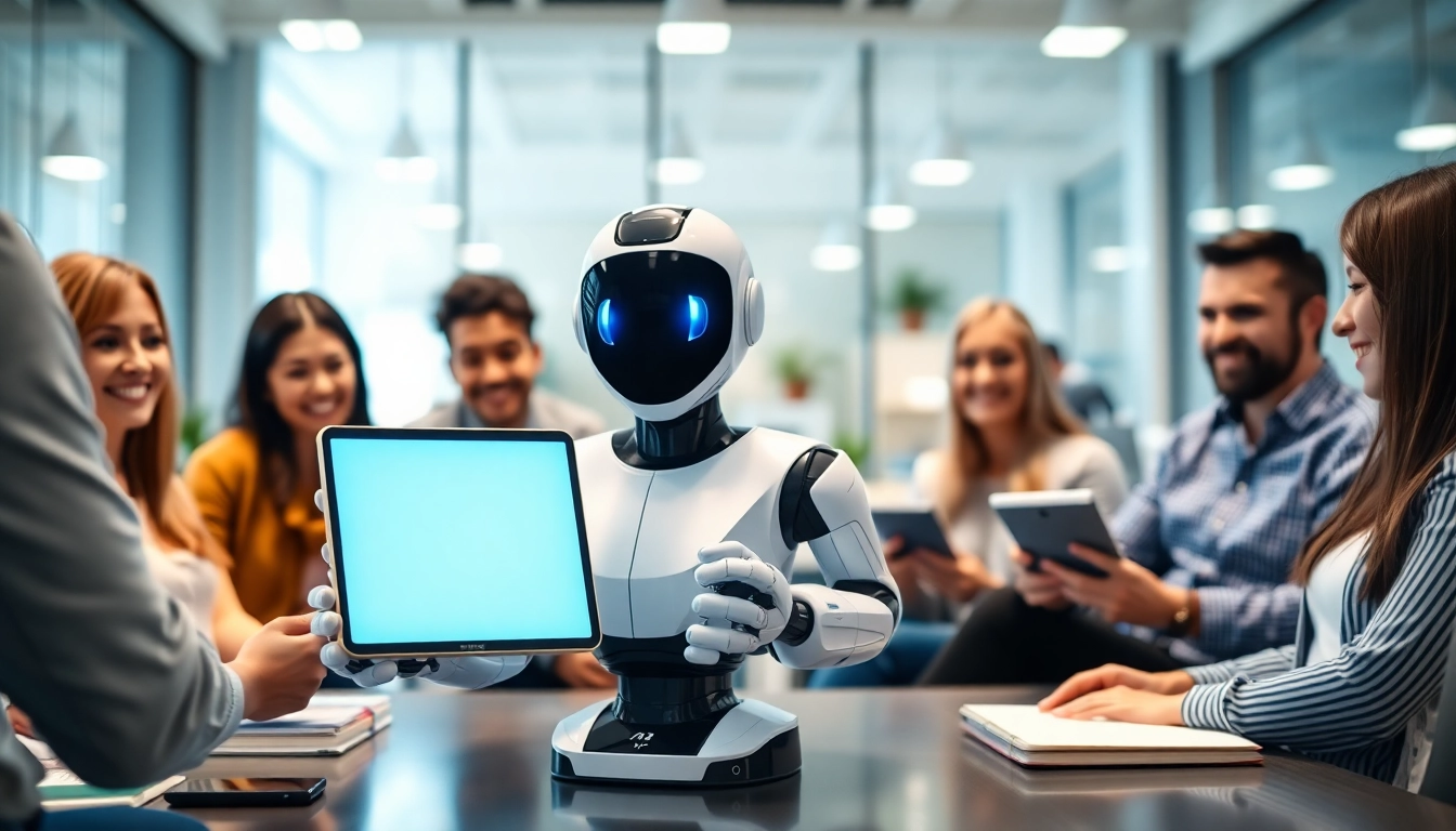 Engaging AI chatbot for website assisting users in a dynamic office environment.