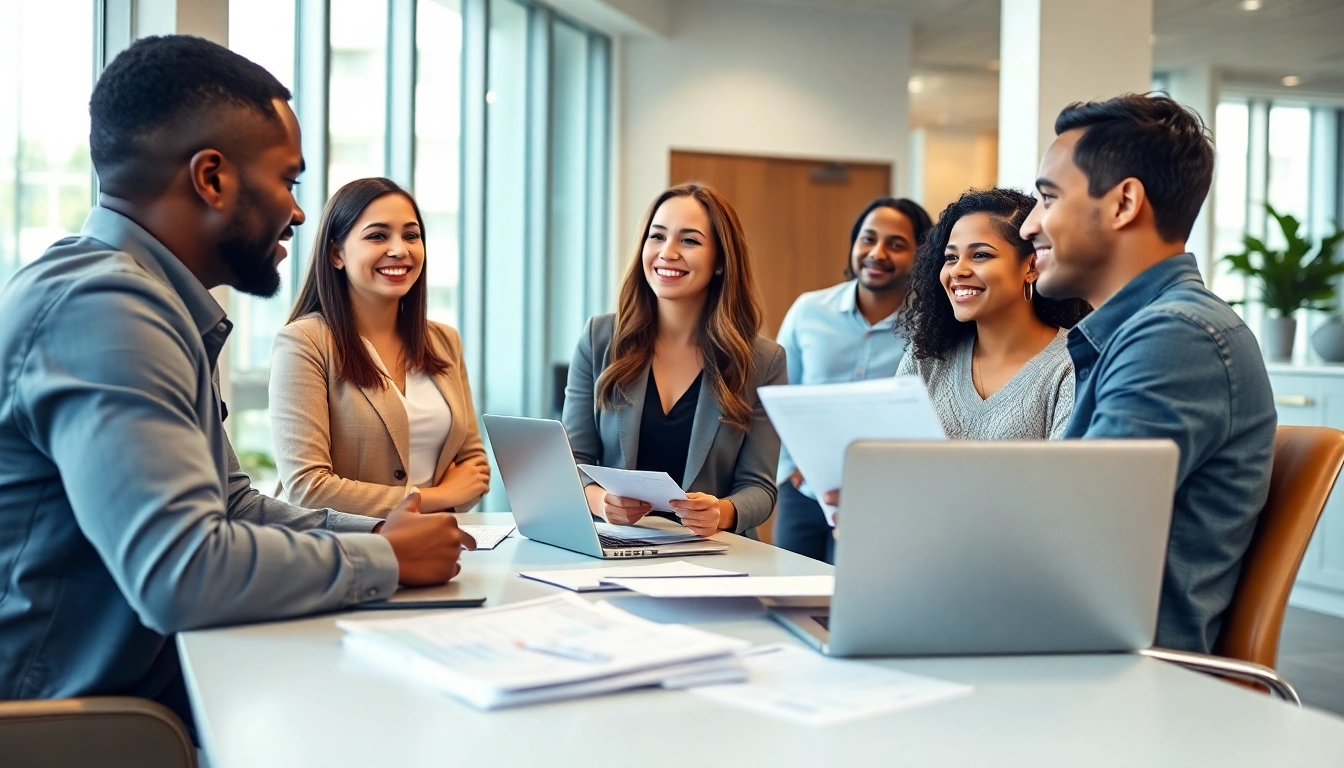 Students seeking advice on student finance from a professional advisor in a modern office.