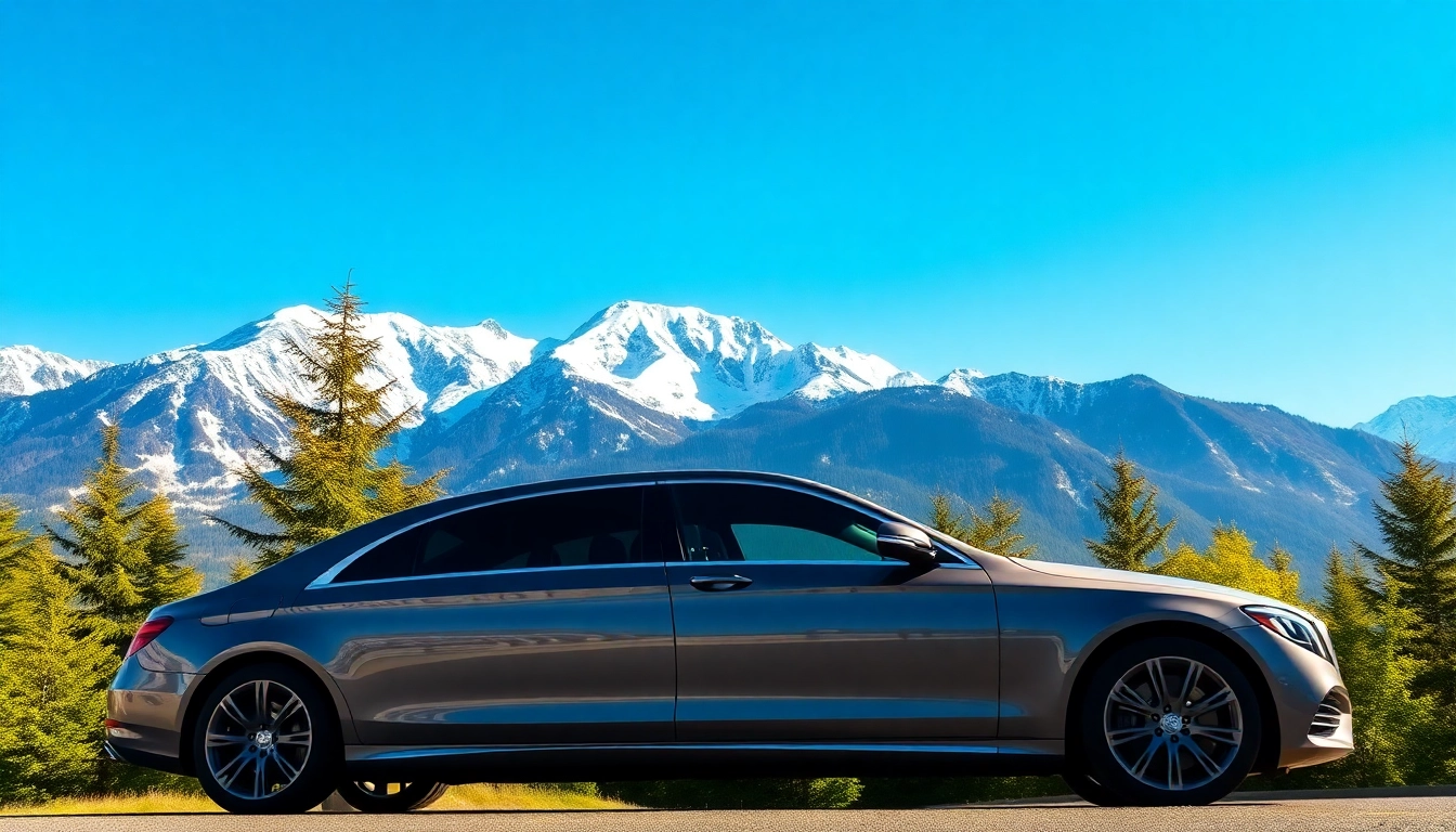 Providing car service from Vancouver airport to Whistler with a luxurious vehicle in a beautiful mountain setting.