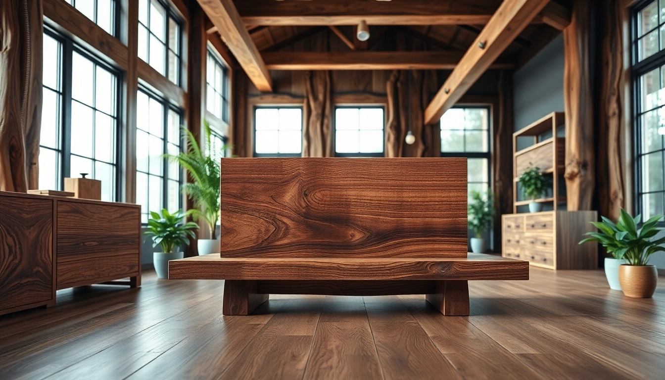 Houten decoraties van Woodstyl in een moderne interieur omgeving met warme tinten.