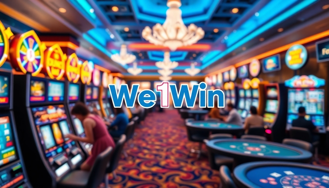 Join the excitement at We1Win with vibrant visuals of online gaming and luxury atmosphere.