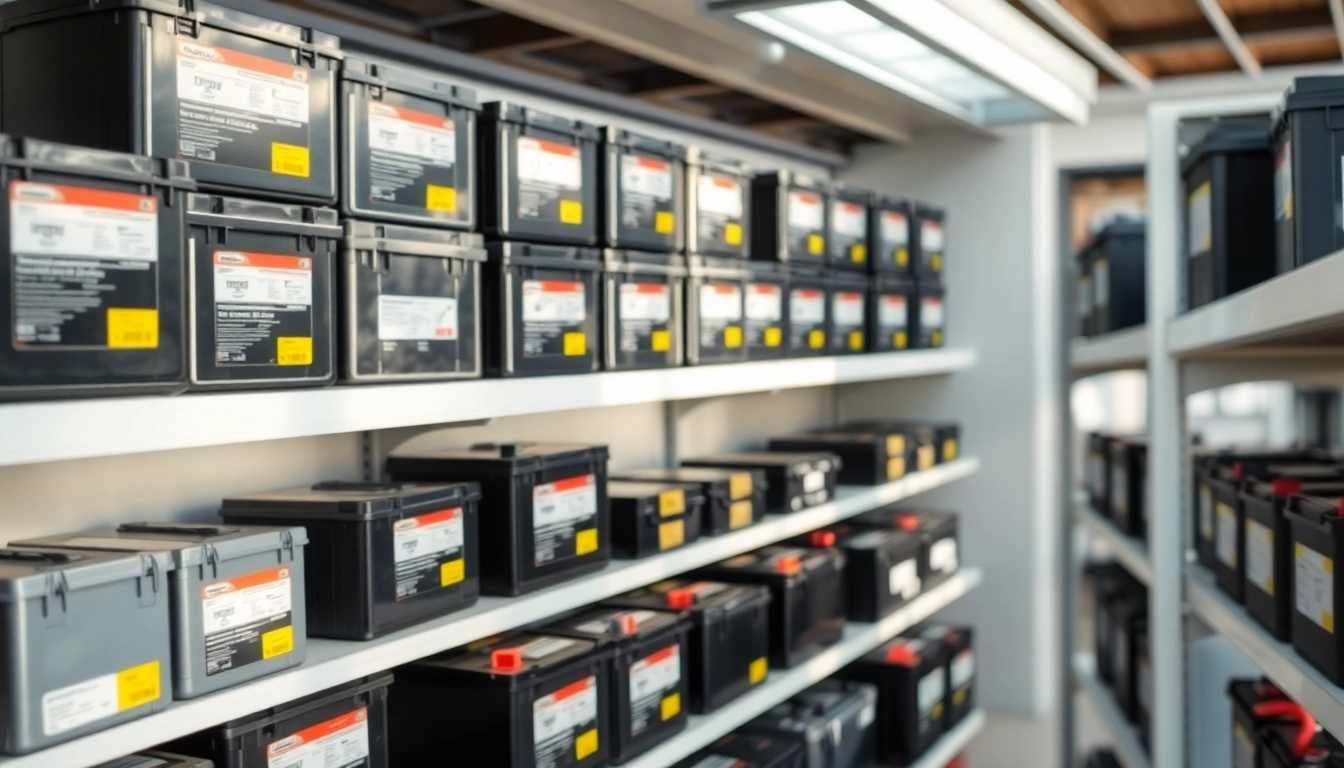 Showcase of car batteries Malta in a well-organized automotive shop