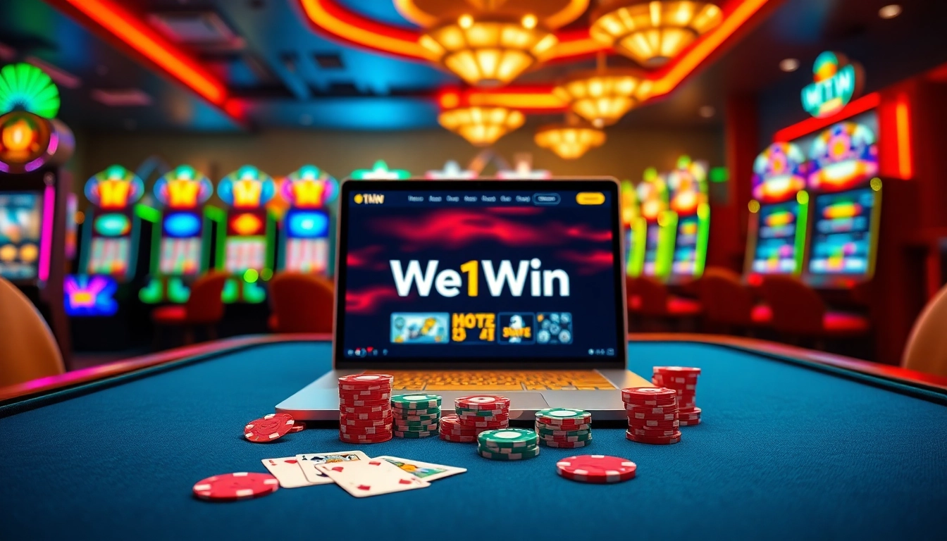 Experience the excitement of We1Win in this vibrant online casino environment featuring poker and solitaire games.