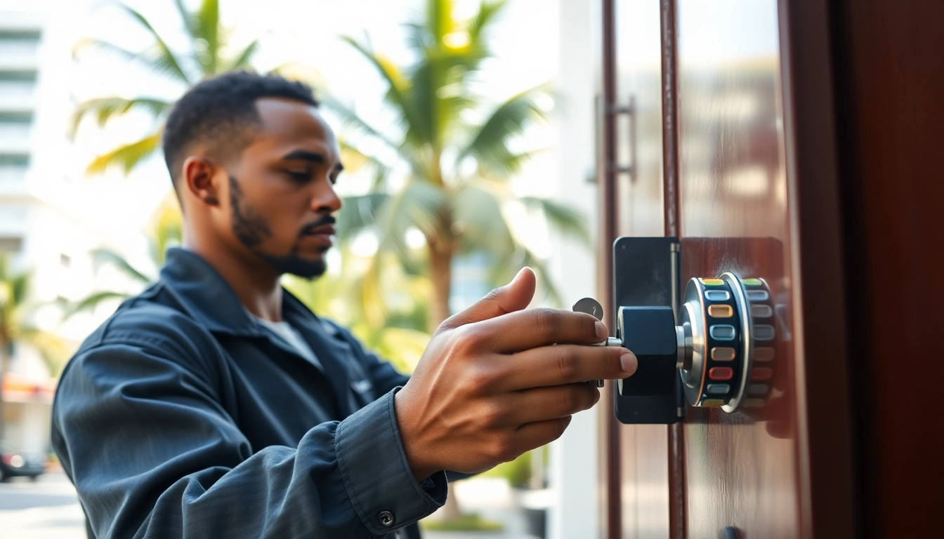 Locksmith Miami providing professional lock services in an urban setting.