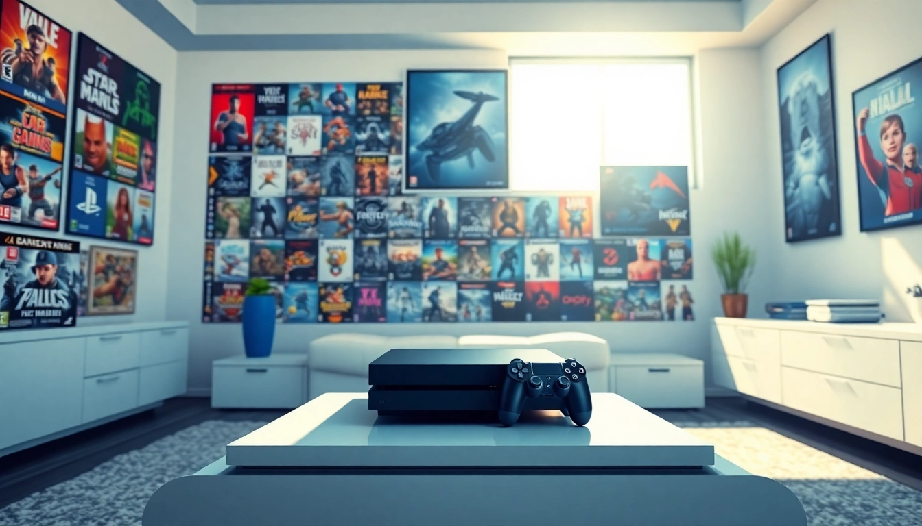 Engaging gaming setup featuring ps4 games and a sleek console in a vibrant room.