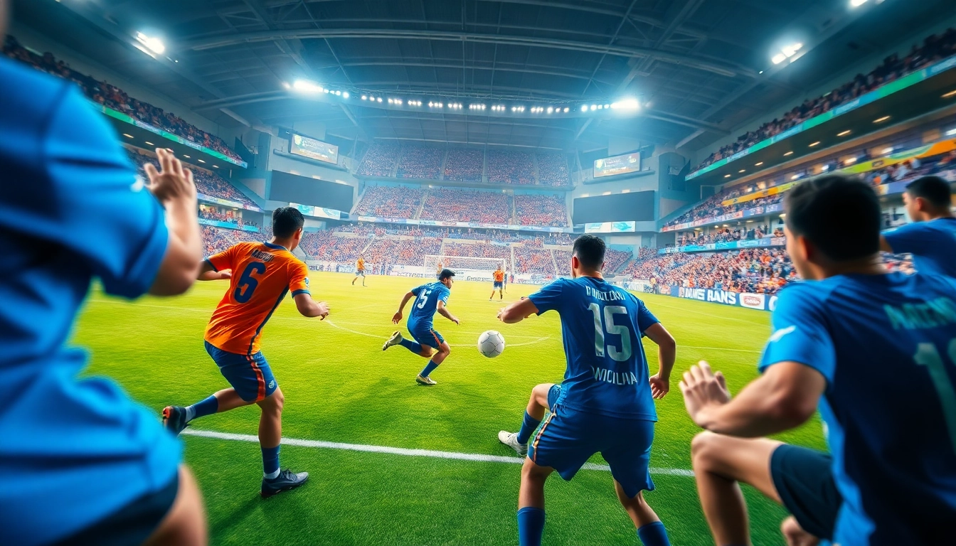 Menampilkan pertandingan Sepakbolacc game yang mendebarkan dengan suasana pertandingan yang energik.
