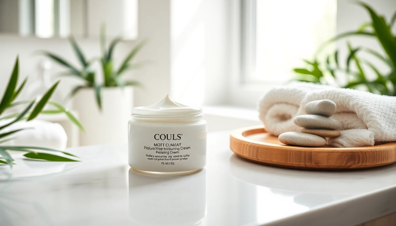 Apply a rich moisturizing cream displayed elegantly among serene bathroom elements.