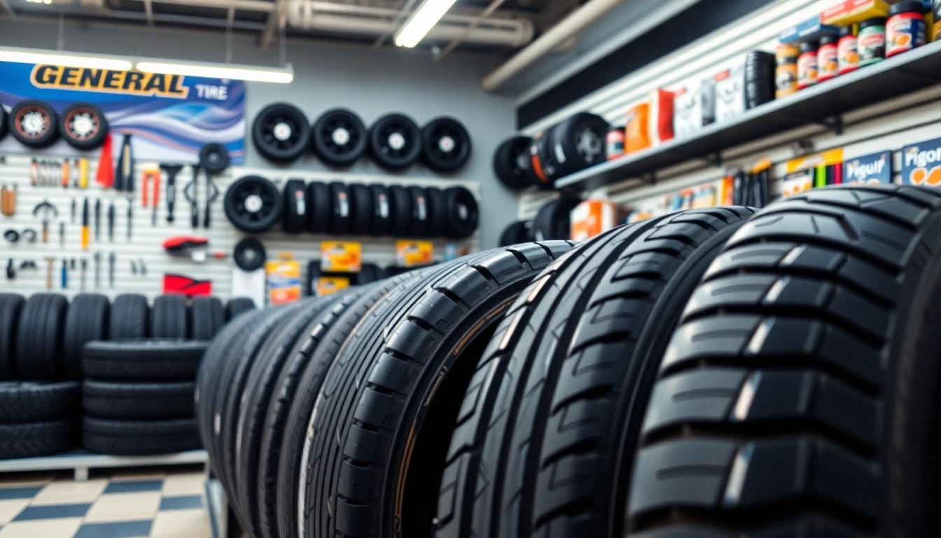 Showcase of General tires in a retail environment highlighting different tire models.