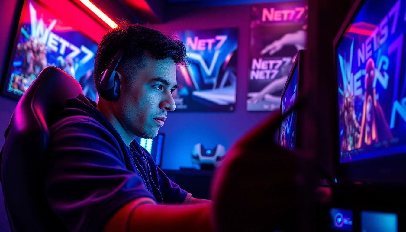 Gamer menikmati pengalaman seru net77 game di ruang permainan yang modern dan bercahaya.