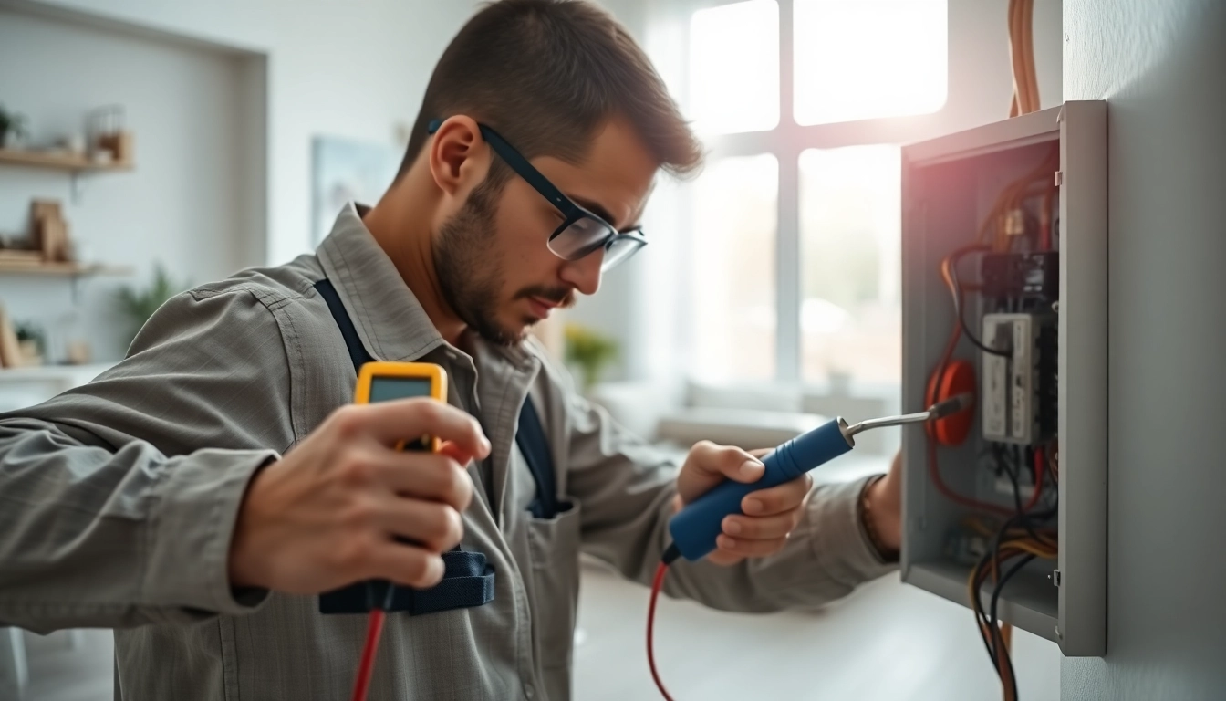 Electrician performing an electrical panel upgrade, showcasing safe installation practices and modern tools.