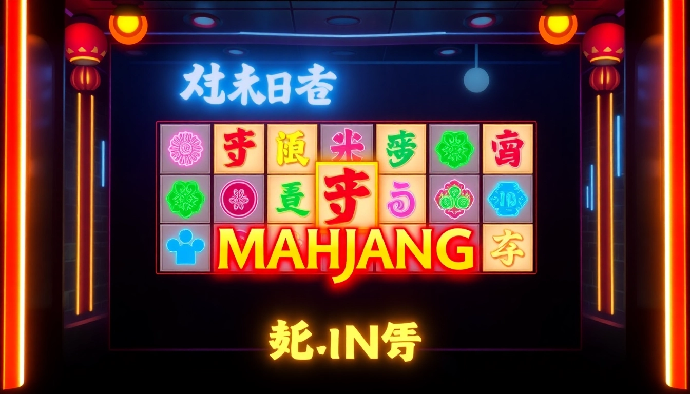 Engage with the exciting MAHJONG SLOT game interface featuring vibrant winning symbols and dynamic lighting.