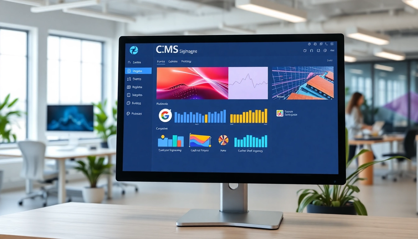 Engage with Digital signage CMS showcased on a modern dashboard for effective content management.