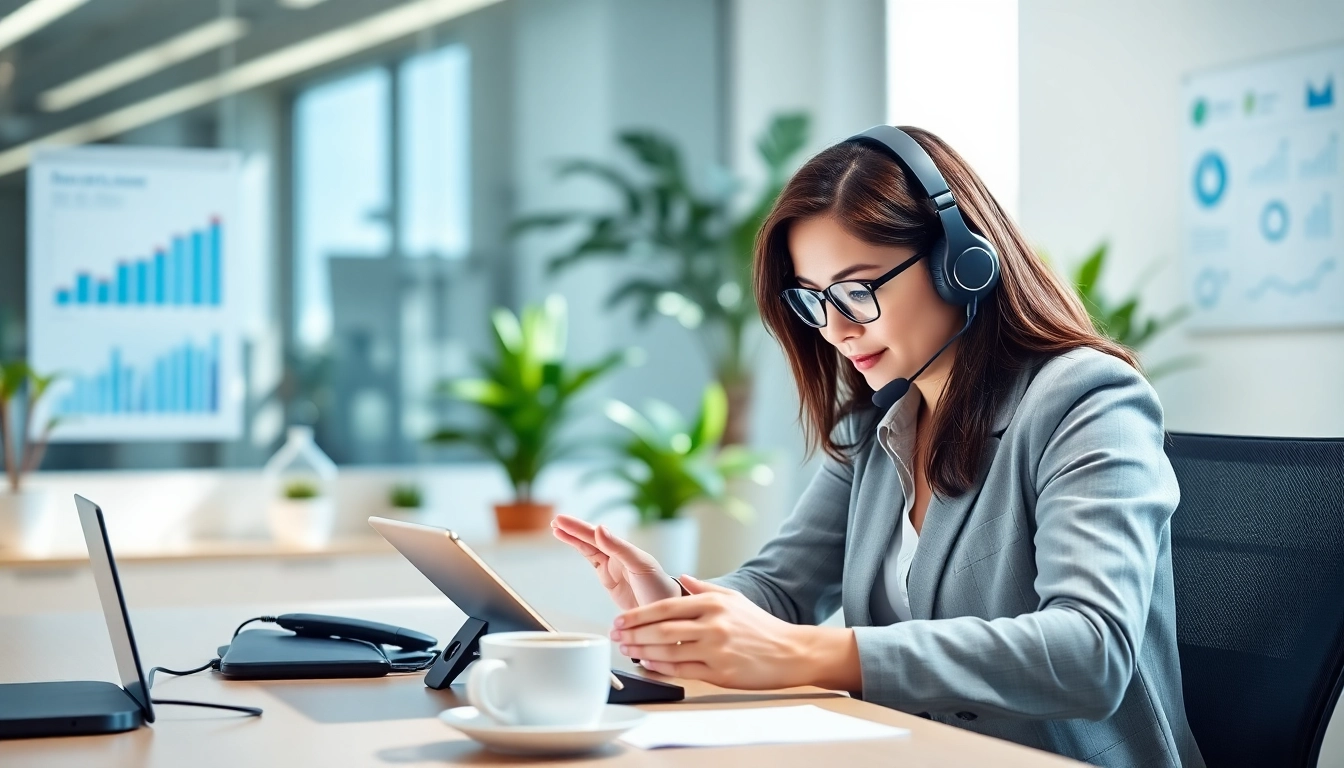 Engaging visual of Telephone Data Collection methods in a modern office setting with an interviewer and digital tools.