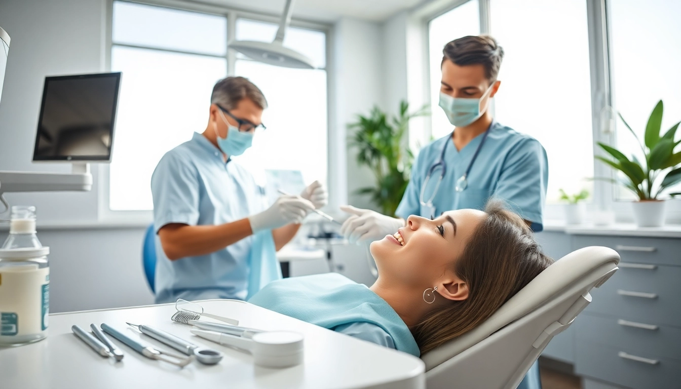 Understand the process of dental cleanings with a dentist working on a patient in a modern clinic.
