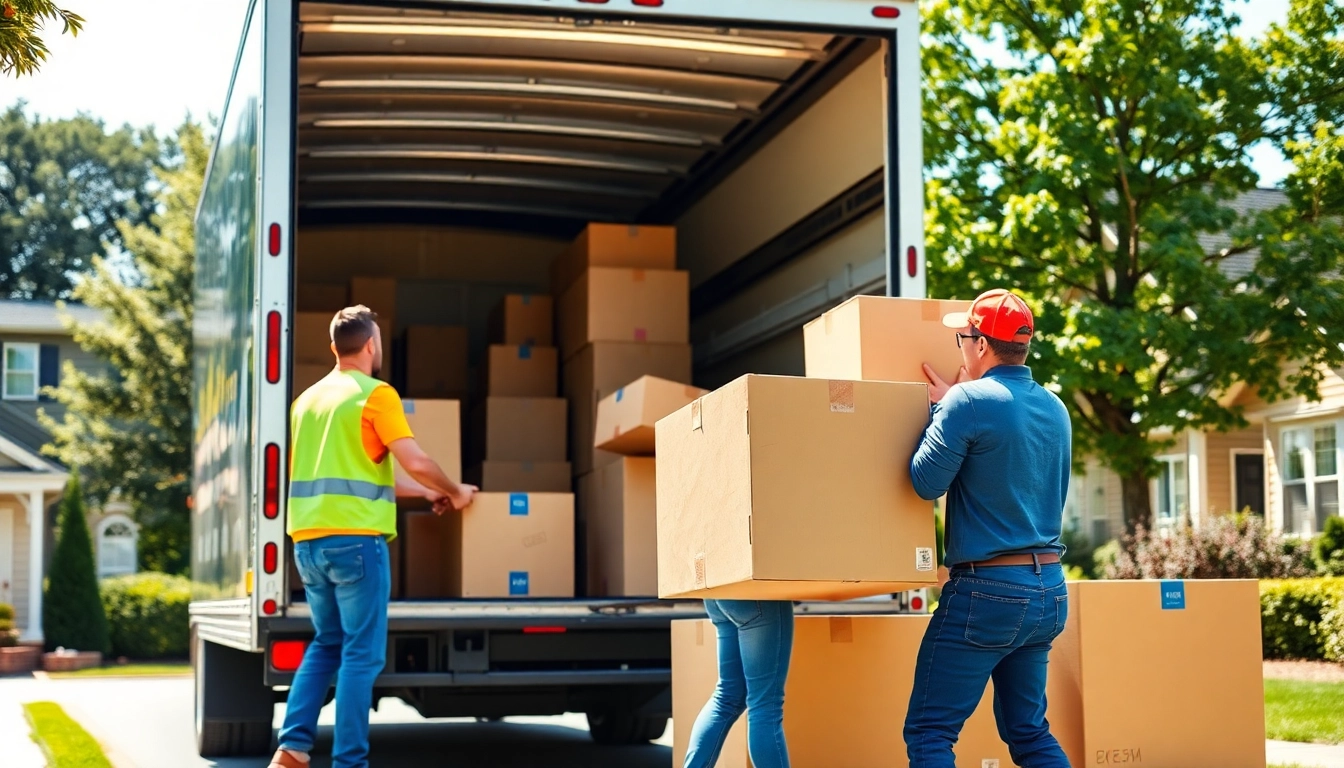 Movers from https://starvanlinesmovers.com efficiently packing a truck in a friendly suburban neighborhood.
