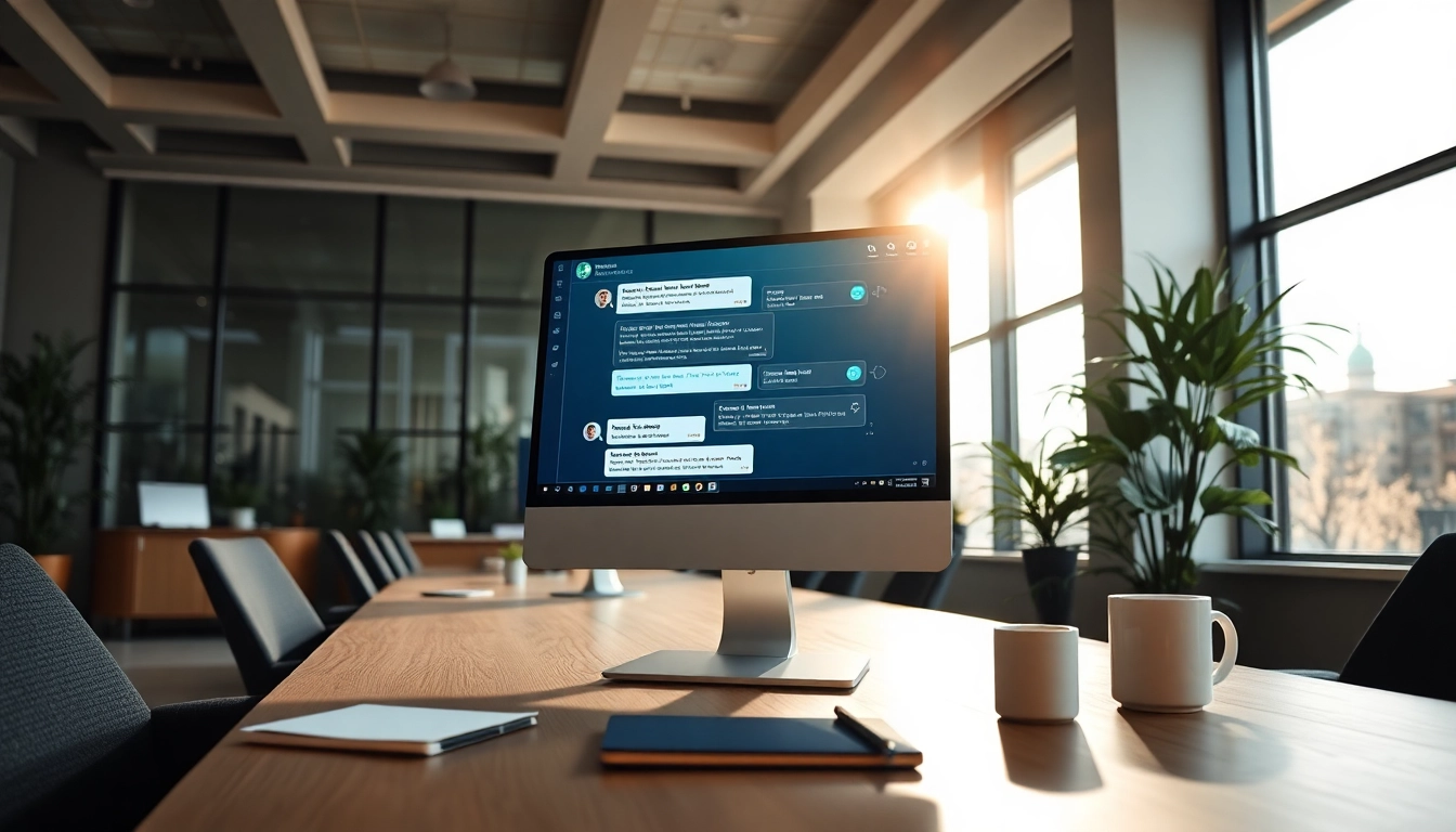Engaging AI bot for websites showcased in a modern workspace with vibrant colors.