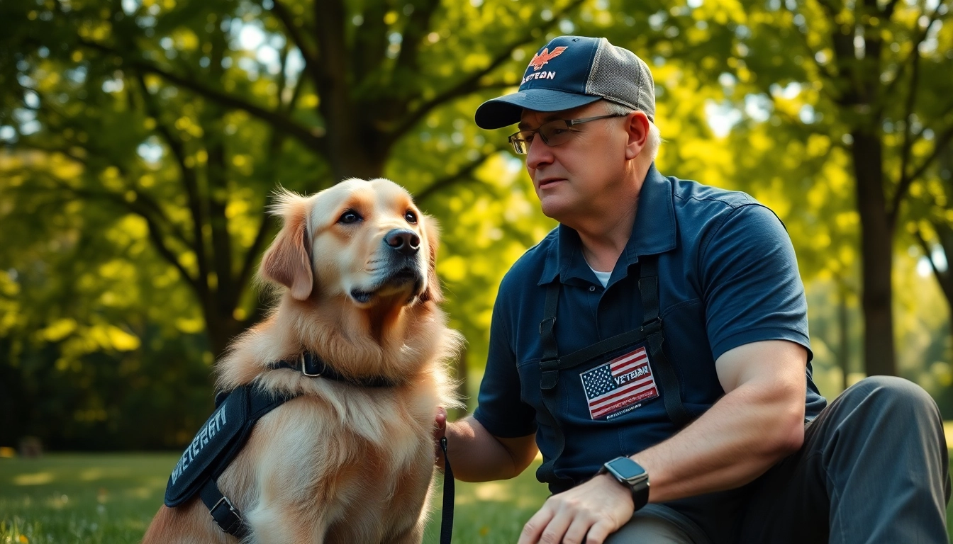 PTSD service dogs for sale offer support for veterans in calming outdoor settings.