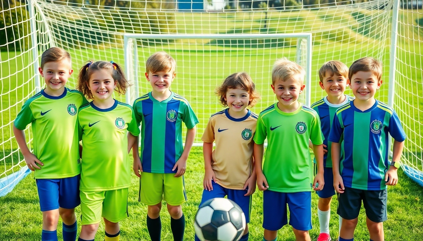 Kids Football Kits showcased on young athletes playing joyfully on the field.