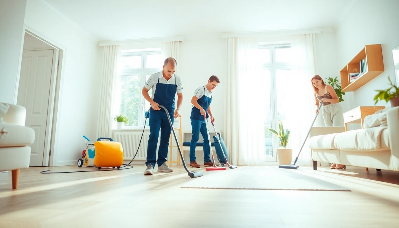 Cleaners thoroughly performing bond cleaning Logan services in a bright and tidy home.