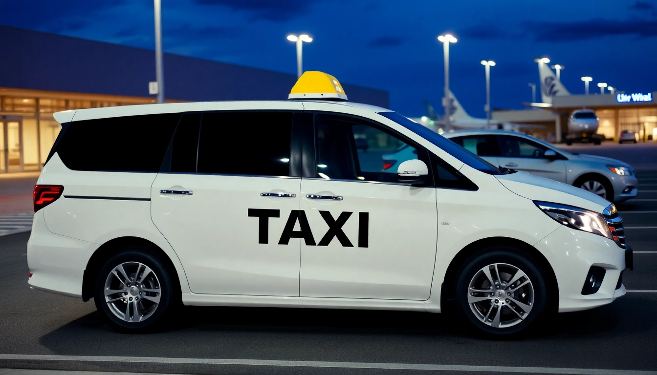 Airport taxi Halifax standing ready at the terminal with modern design and bright lights.
