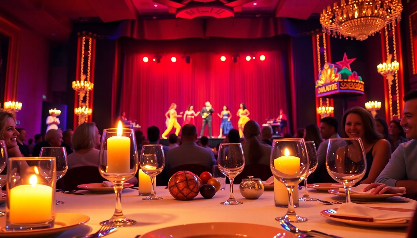 Enjoying dinner theater in las vegas with a vibrant performance and elegant dining.