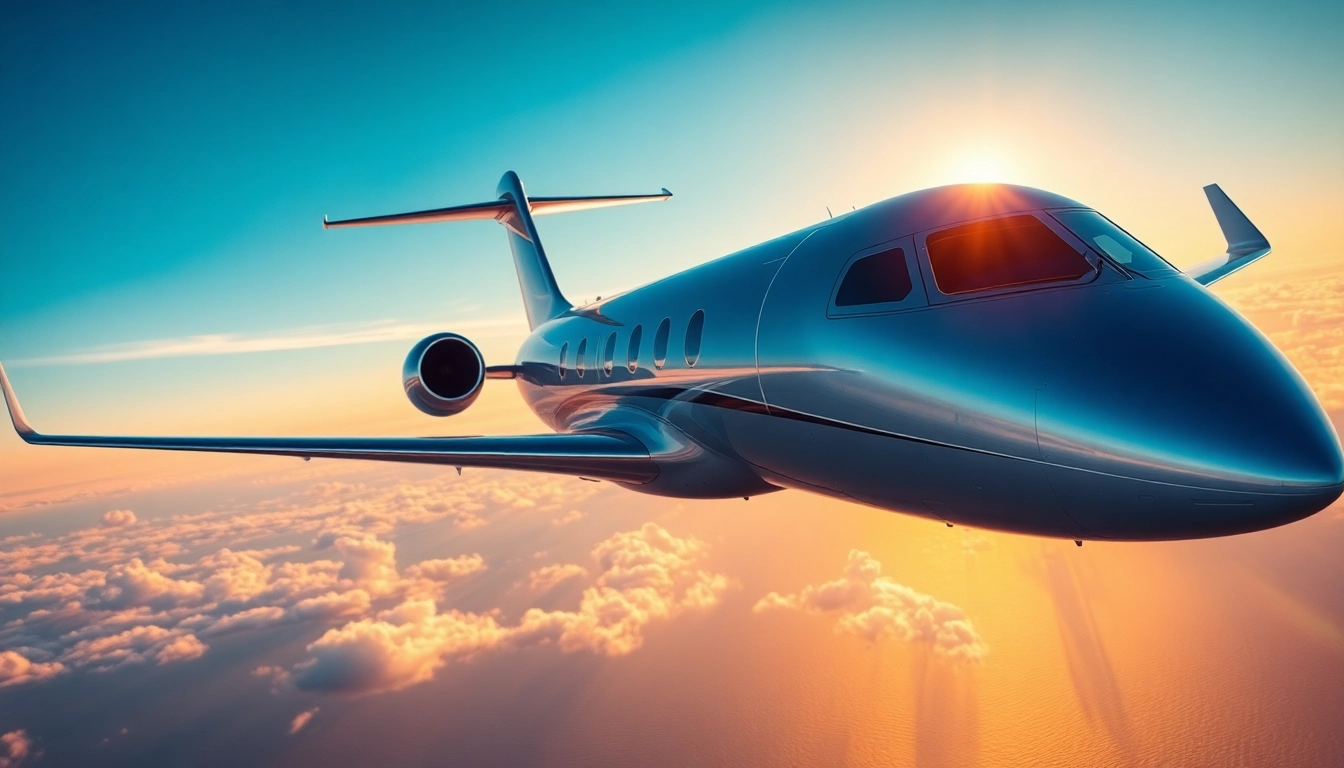 Experience private jet charter West Palm Beach with a sleek jet against a vibrant sunset.