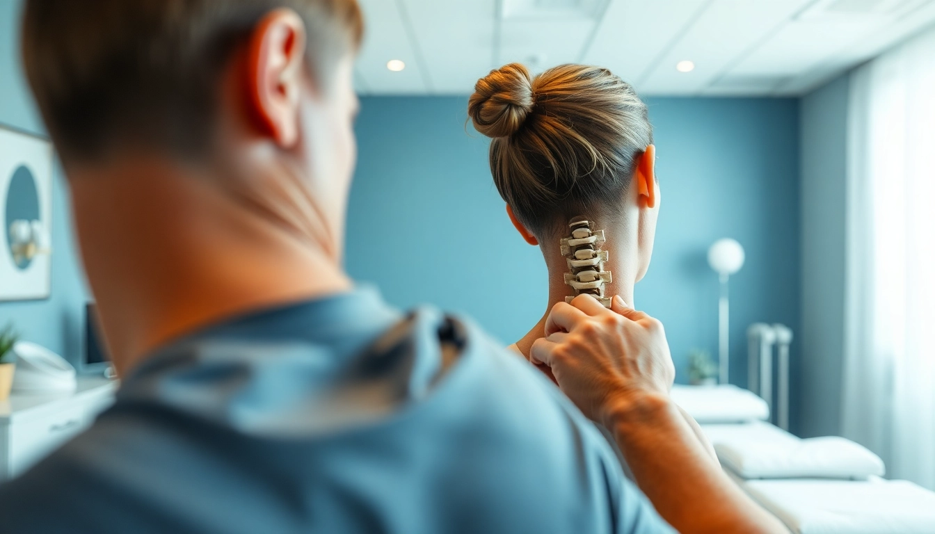 Chiropractor near me demonstrating spinal adjustments in a calming clinic environment.