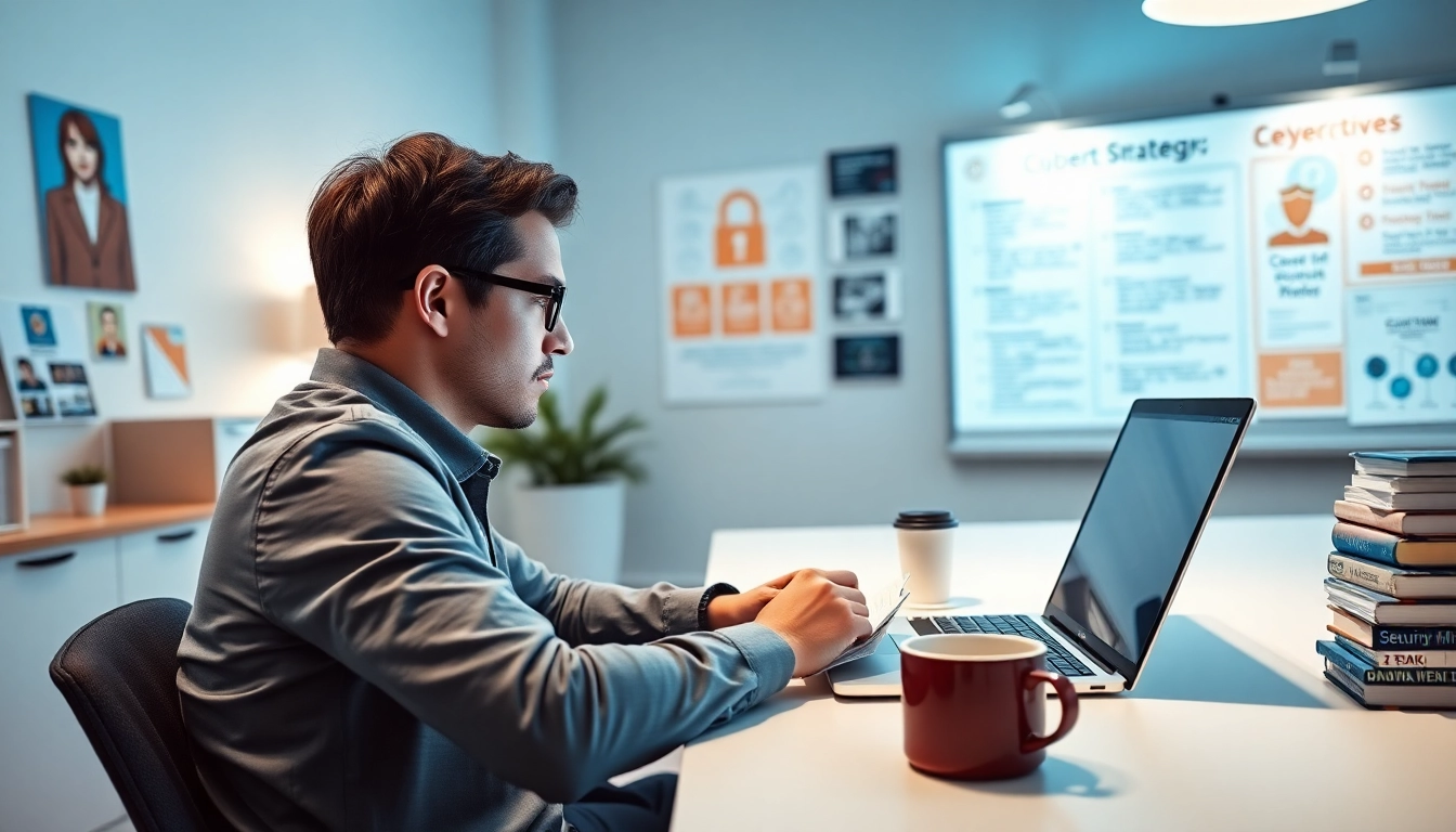 Engaged participant in Online Security Training session taking notes at a laptop in a modern workspace.