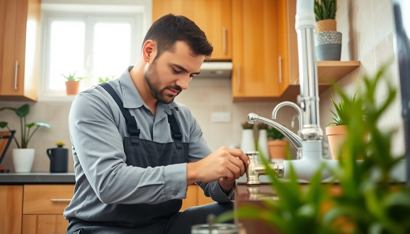 Skilled plumber servicing plumbing in Knightdale kitchen, showcasing expertise and home comfort.