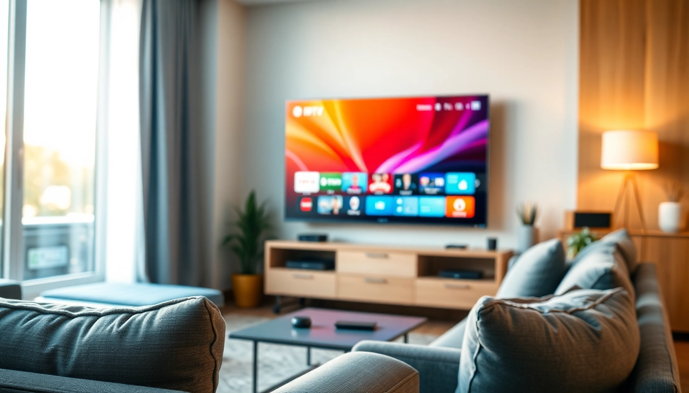 Afficher le code IPTV sur l'écran TV élégant dans un salon moderne