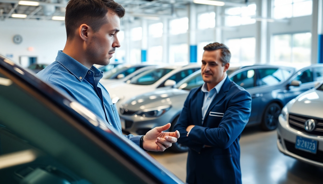 Skup samochodow Katowice - specjalista oceniający używane auto w nowoczesnym warsztacie.