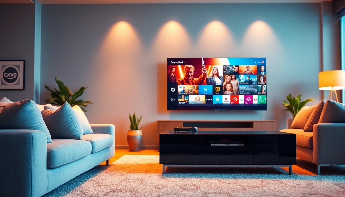Configurer un IPTV code dans un salon moderne avec du contenu vibrant sur l'écran.