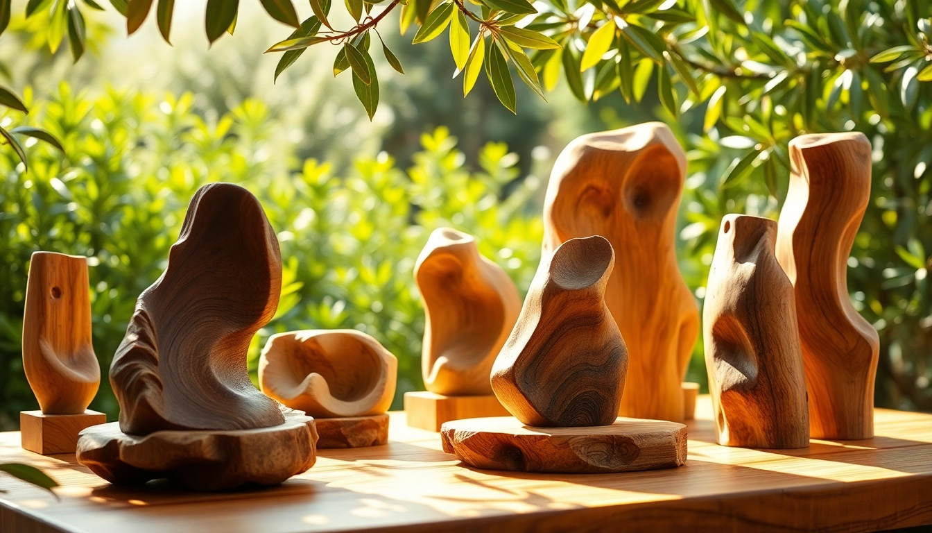 Admire exquisite olive wood carvings showcasing intricate craftsmanship and natural beauty.