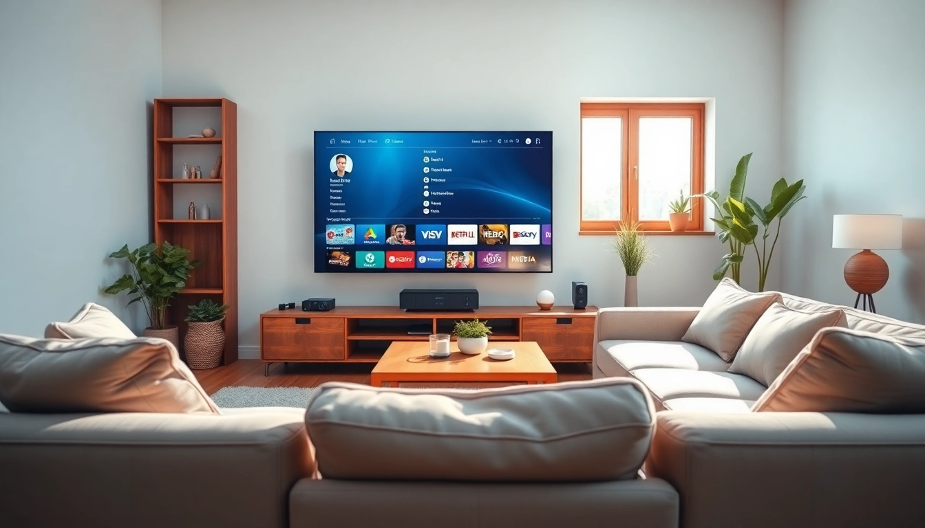 Visionner IPTV code dans un cadre moderne et accueillant avec un appareil de streaming.