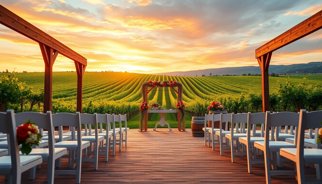 Captivating Clarksburg Wedding Venues set in serene vineyards with romantic sunset backdrop.