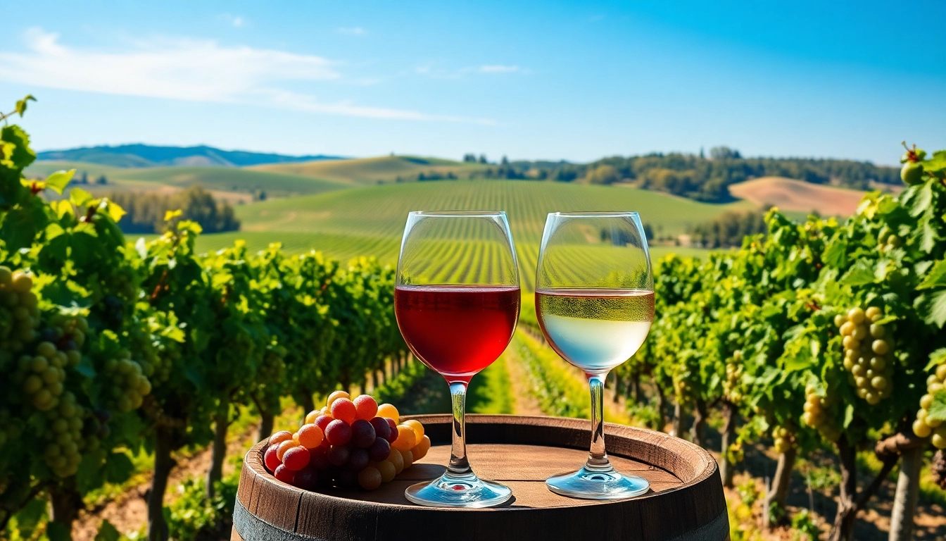 Experience the beauty of clarksburg wineries with vibrant vineyards and elegant wine glasses.